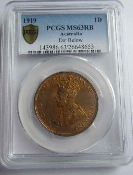 1919 Penny Dot Below in PCGS MS63RB