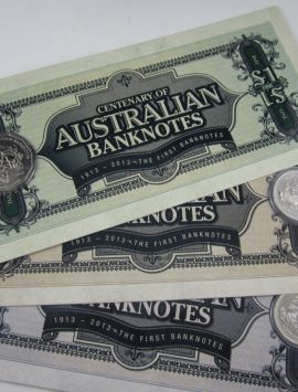 2013 CENTENARY of AUSTRALIAN BANKNOTES with COINS in RAM SLEEVE.